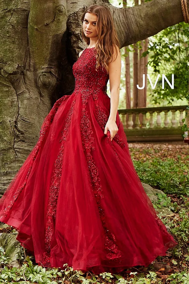 Jovani 59046 High Neck Ballgown Prom Dress Tulle Lace Formal Gown