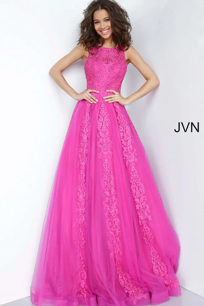Jovani 59046 High Neck Ballgown Prom Dress Tulle Lace Formal Gown