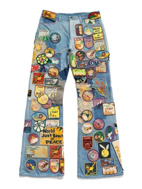 Kapital 12.5oz Denim 5P Rat Flare Patch Pants (BEAUTIFUL WORLD INSANE Remake) - Indigo (processing)