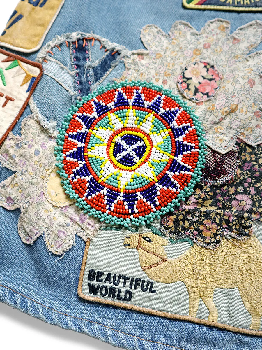 Kapital 12.5oz Denim 5P Rat Flare Patch Pants (BEAUTIFUL WORLD INSANE Remake) - Indigo (processing)