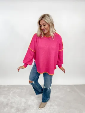 Keaton Contrast Sweater Top, Hot Pink