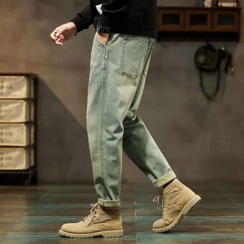 KSTUN Jeans Men Loose Fit Retro Blue Solid Blue 2024 Autumn and Winter Wide Leg Pants Denim Trousers Men's Clothing Baggy Pants