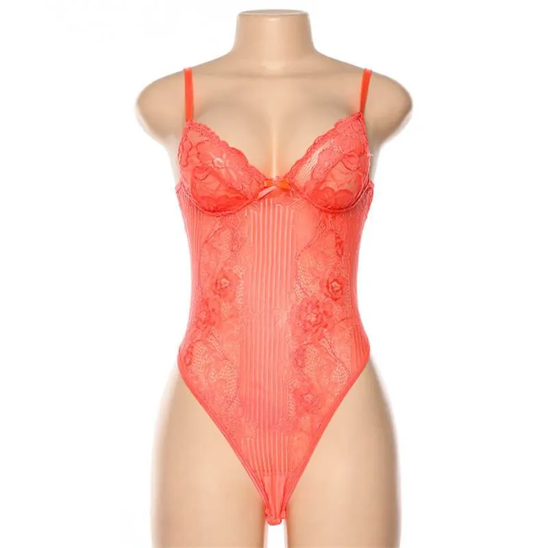 Lace Spaghetti Strap Bodysuit