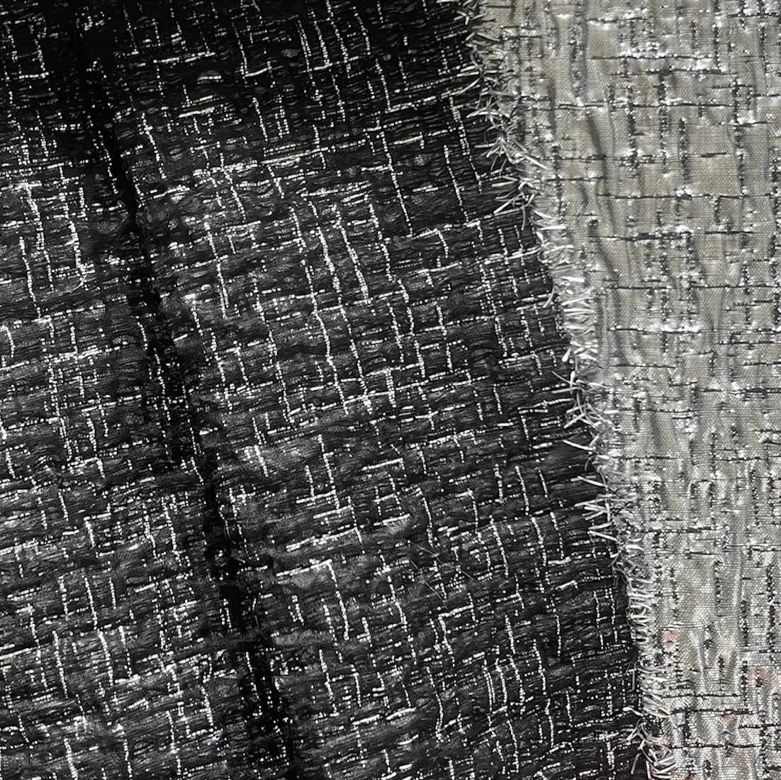 Light-Weight Ethereal Obsidian & Silver Silk Blend Brocade (Made in Italy)