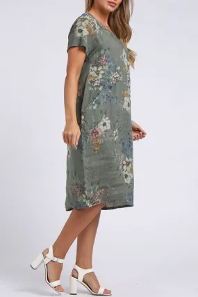 Linen Dress with Ribbed Sides - Charcoal