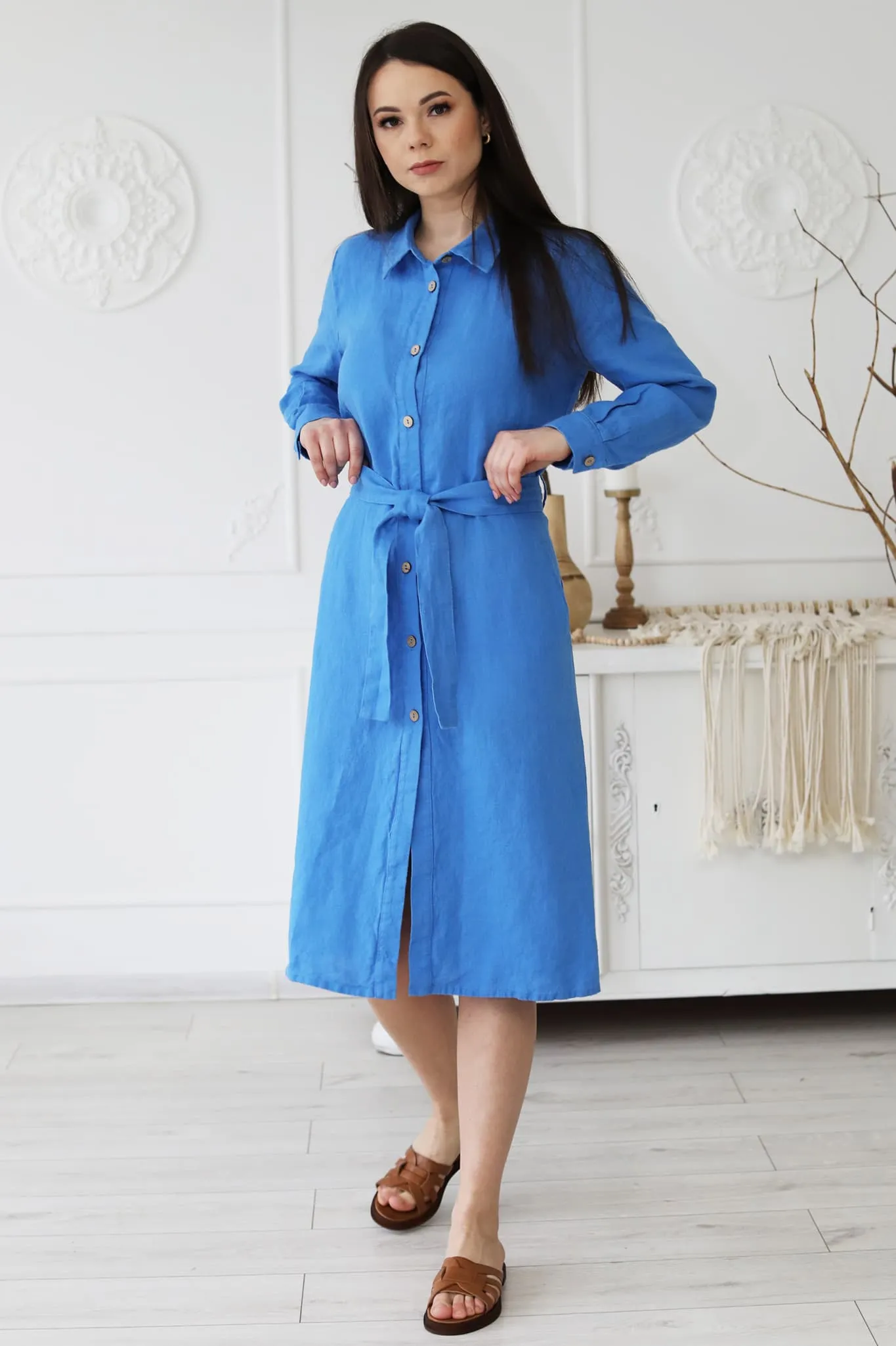 Linen long shirt dress Nika