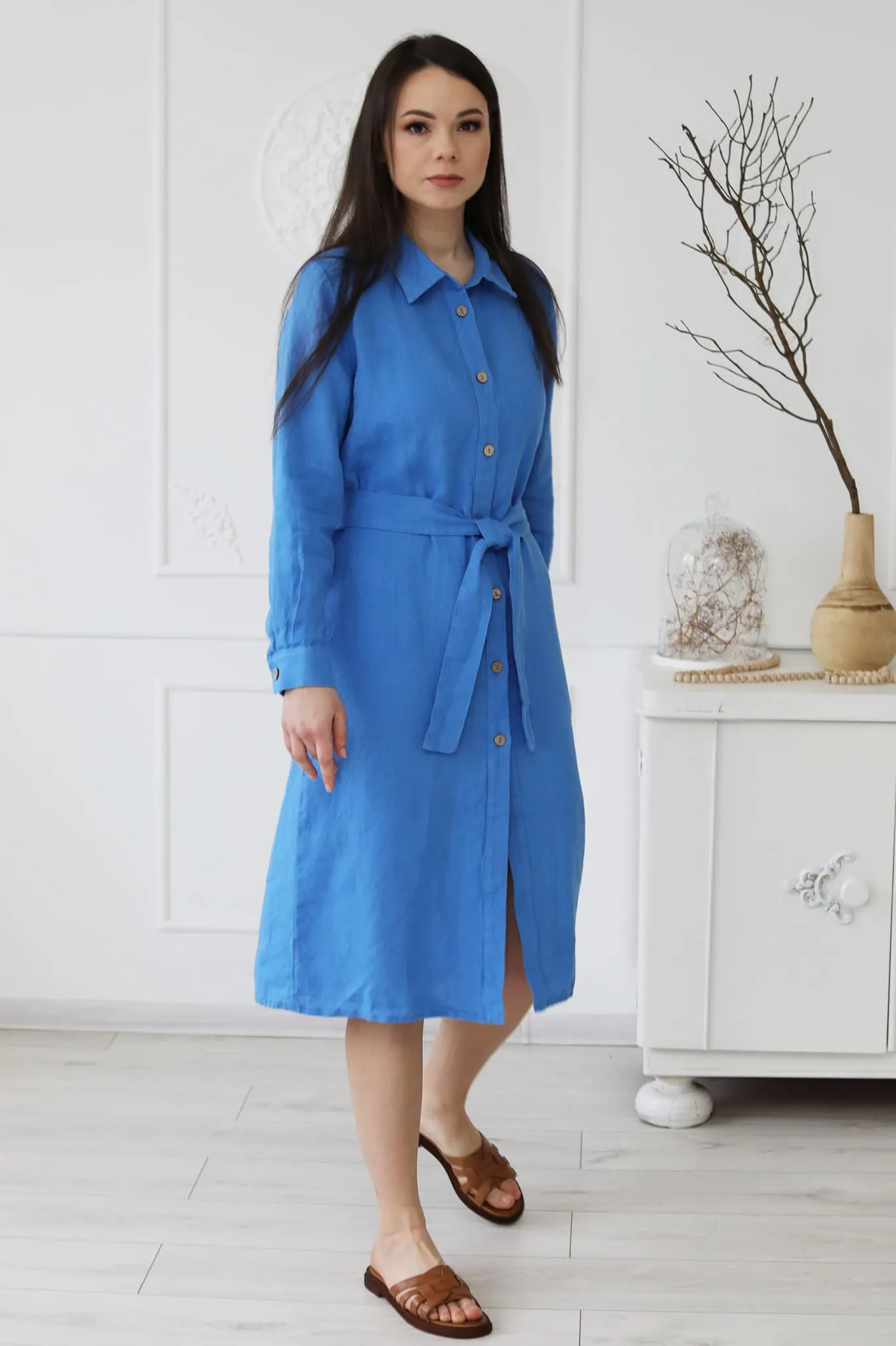Linen long shirt dress Nika