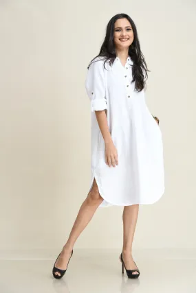 LINEN SHIRT DRESS-ASYMMETRIC HEMLINE