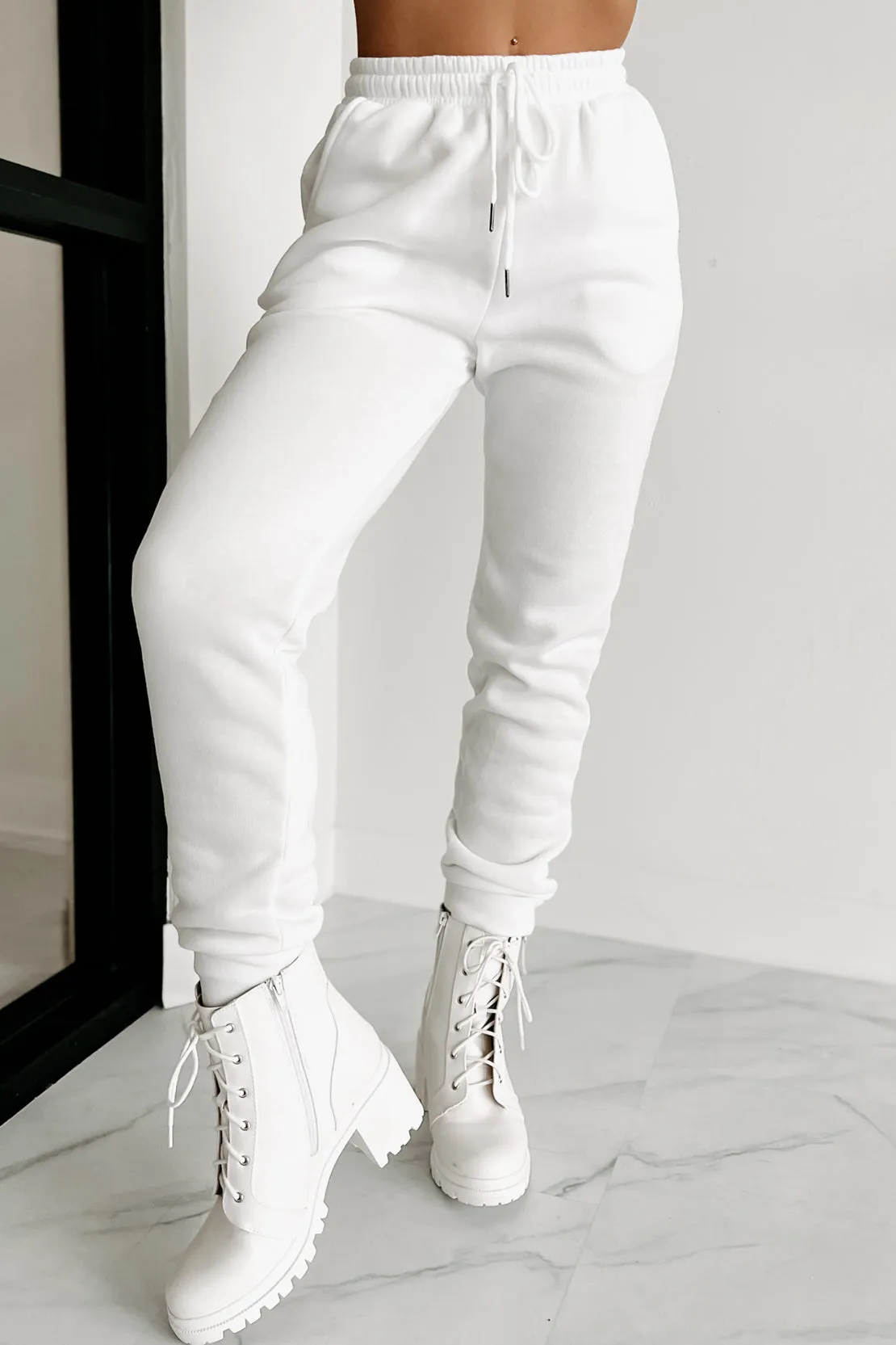 Living Comfortably Crop Hoodie & Joggers Set (White)