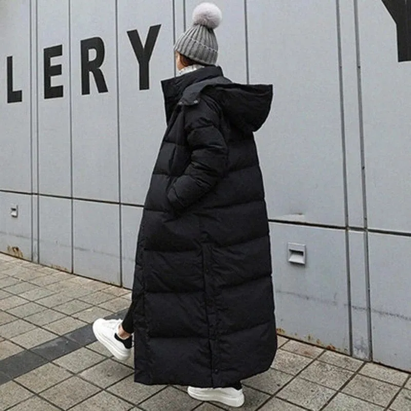 Long Women's Down Parka Female Coat Loose Hooded Long Cotton Winter Jacket Women Clothes Warm Oversized Outerwear New Fashion H