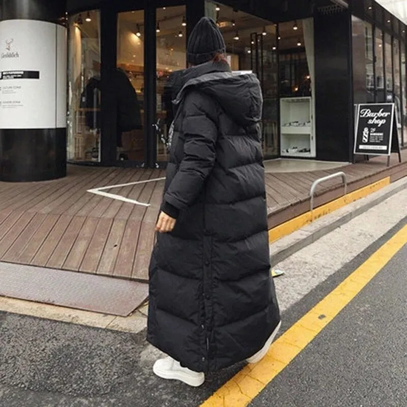 Long Women's Down Parka Female Coat Loose Hooded Long Cotton Winter Jacket Women Clothes Warm Oversized Outerwear New Fashion H