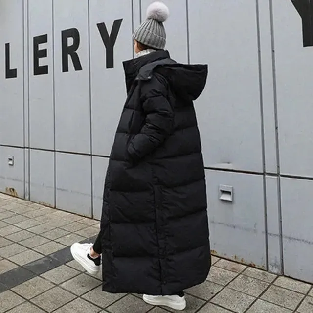 Long Women's Down Parka Female Coat Loose Hooded Long Cotton Winter Jacket Women Clothes Warm Oversized Outerwear New Fashion H