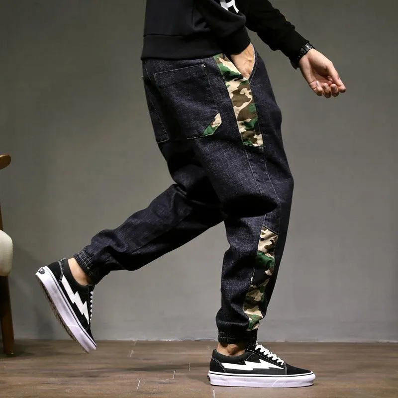 Loose Plus Size Trend Hong Kong Style Autumn Denim Overalls Men's Harem Pants