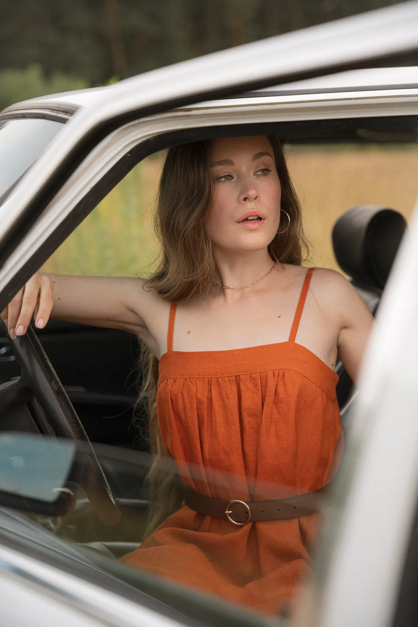 LOULOU LINEN MINI DRESS - BURNT ORANGE