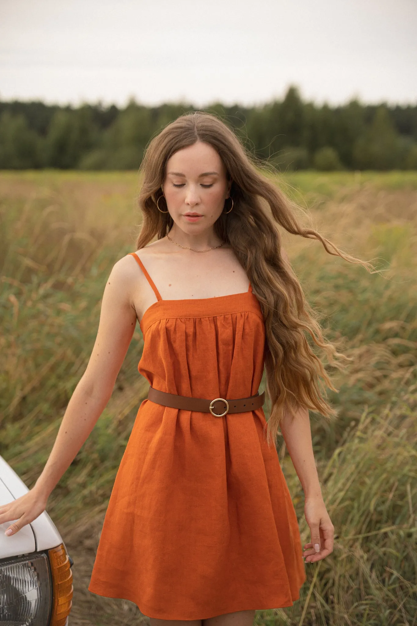 LOULOU LINEN MINI DRESS - BURNT ORANGE