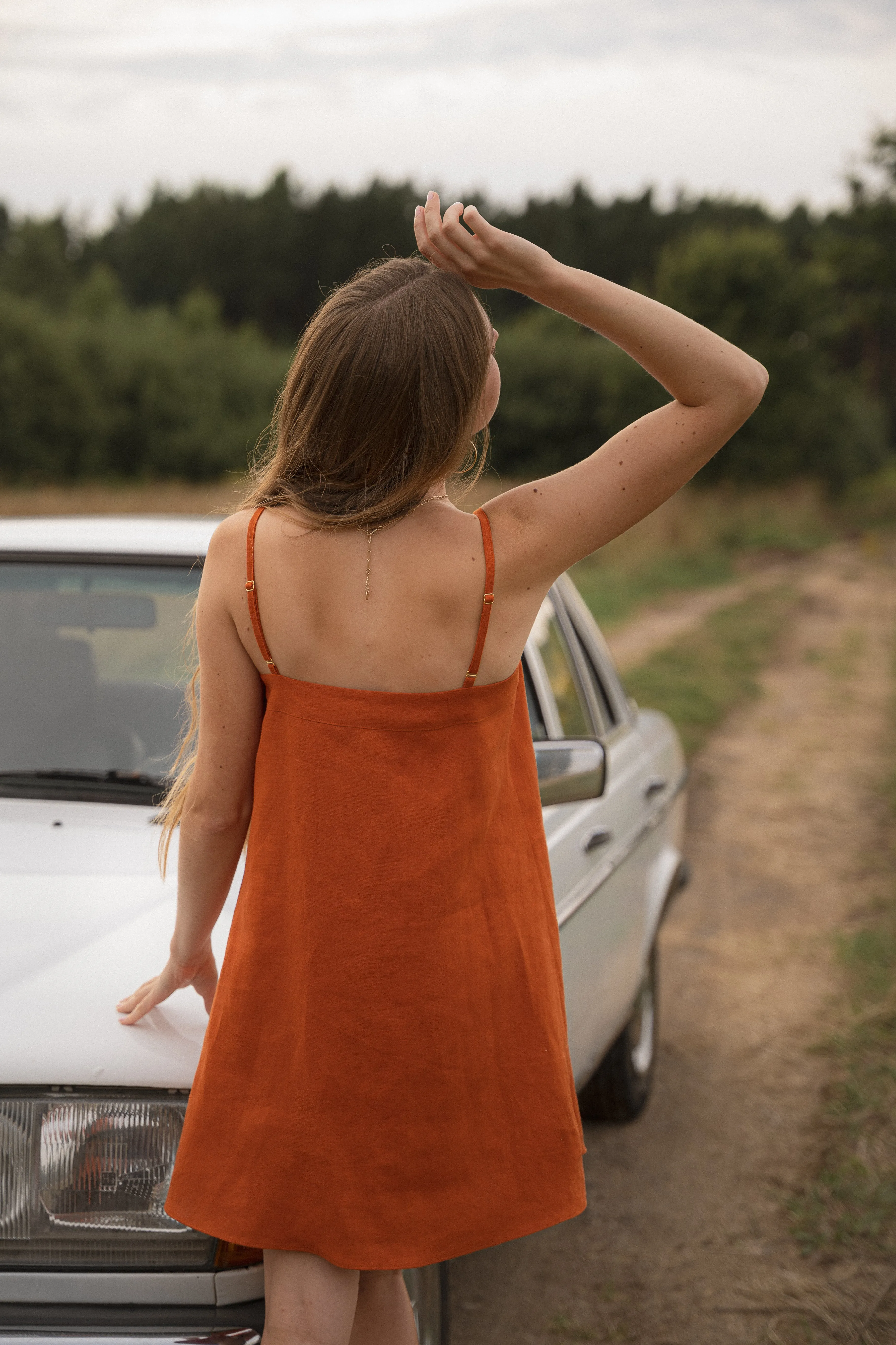 LOULOU LINEN MINI DRESS - BURNT ORANGE
