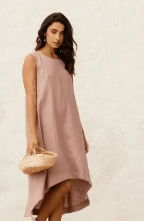 Magic Linen: Royal Toscana Linen Dress - Wood Rose