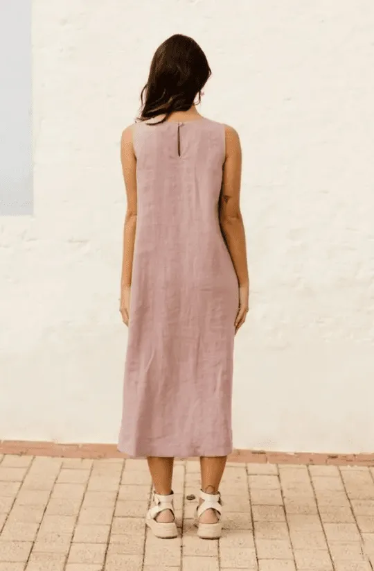 Magic Linen: Royal Toscana Linen Dress - Wood Rose