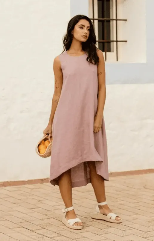 Magic Linen: Royal Toscana Linen Dress - Wood Rose
