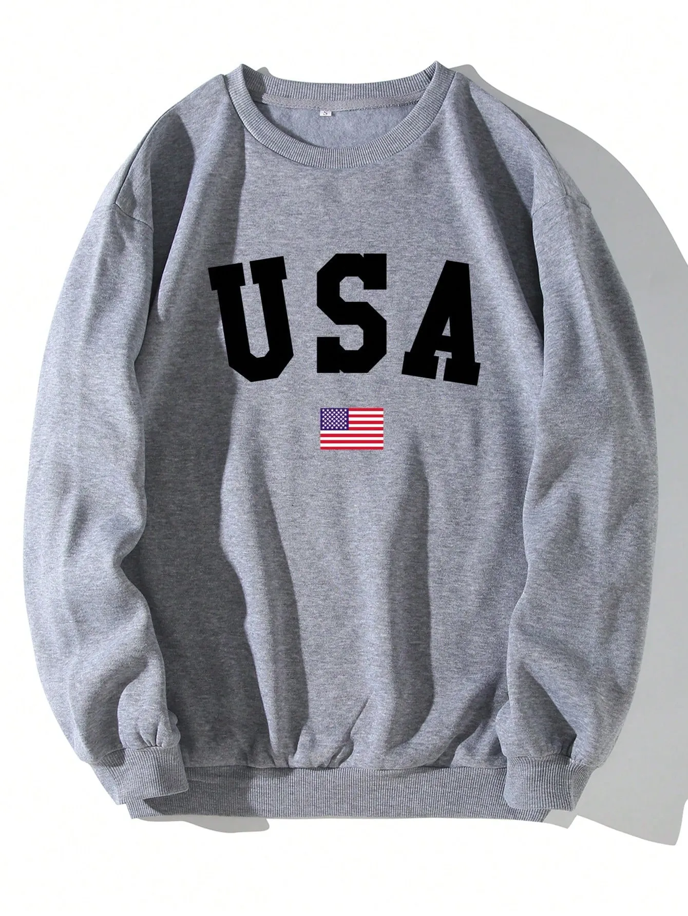 Men Letter & American Flag Print Thermal Lined Sweatshirt