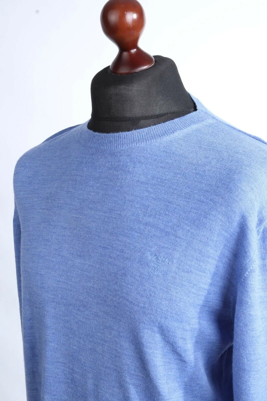 Men's GANT Blue 100% Merino Wool Crew Neck Jumper Size 2XL