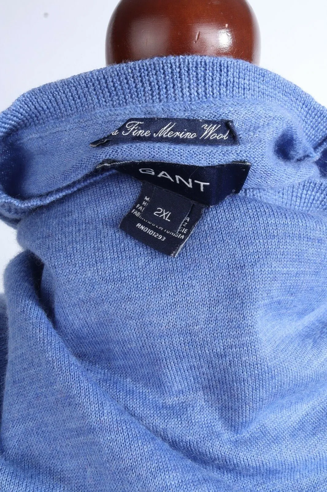 Men's GANT Blue 100% Merino Wool Crew Neck Jumper Size 2XL