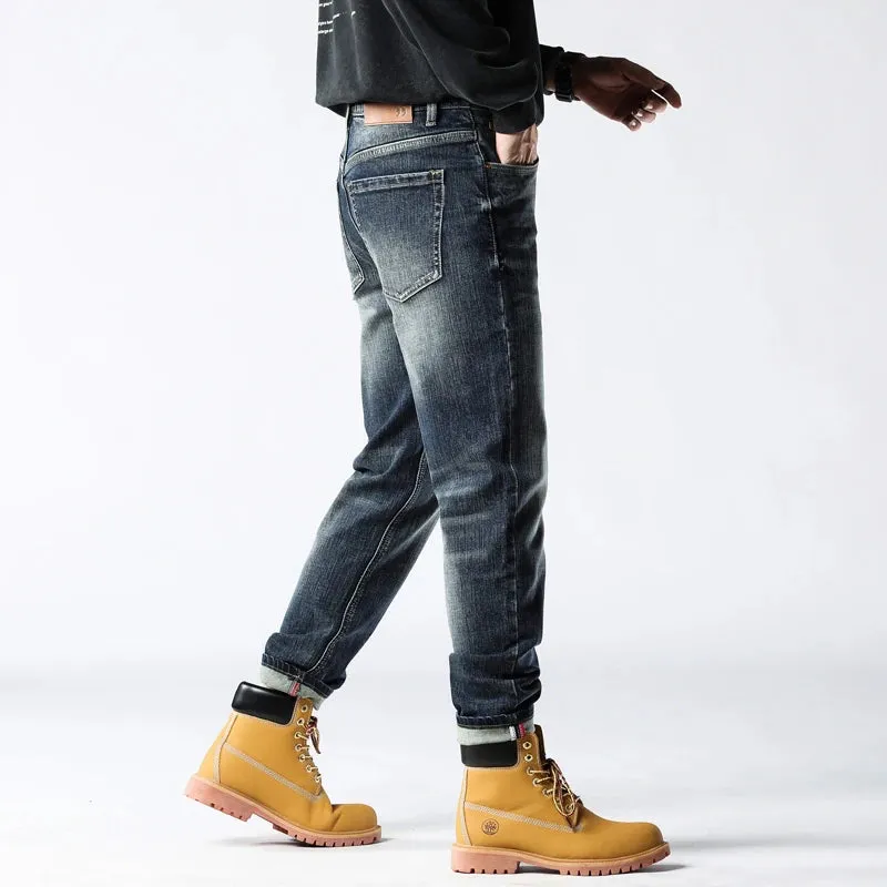 Men's Straight Leg Jeans Stretch Male Denim Pants Dark Blue 2024 Autumn New Men Trousers Casaul Pants Streetwear High Quality