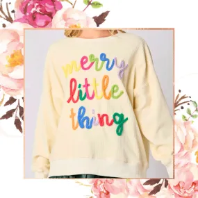 Merry Little Thing Embroidered Rib Pullover