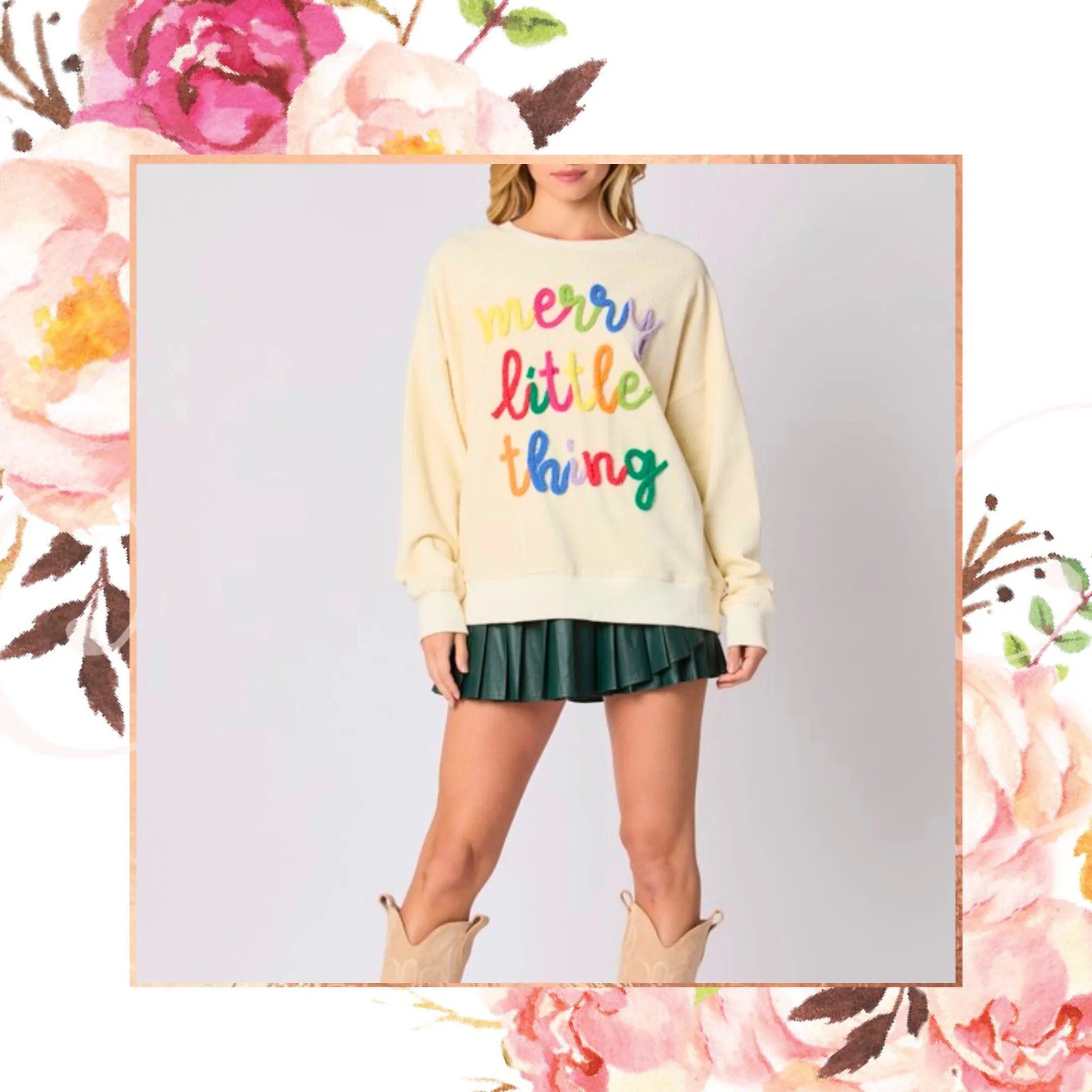 Merry Little Thing Embroidered Rib Pullover