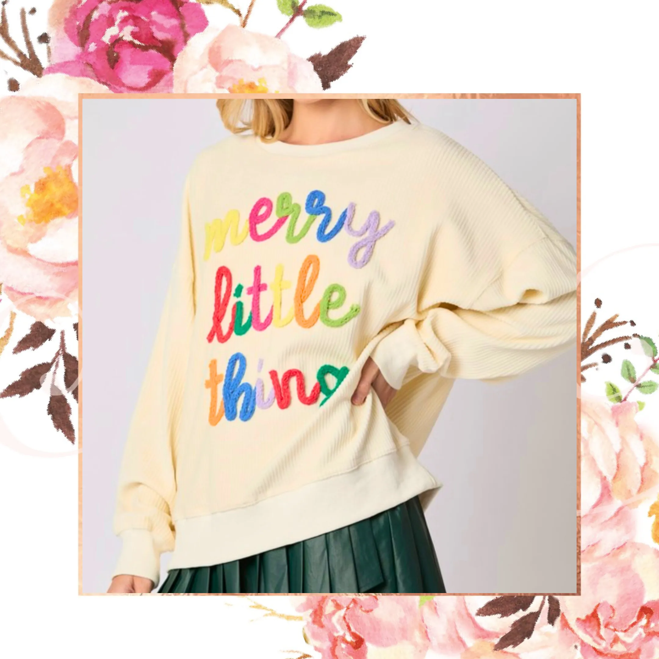 Merry Little Thing Embroidered Rib Pullover