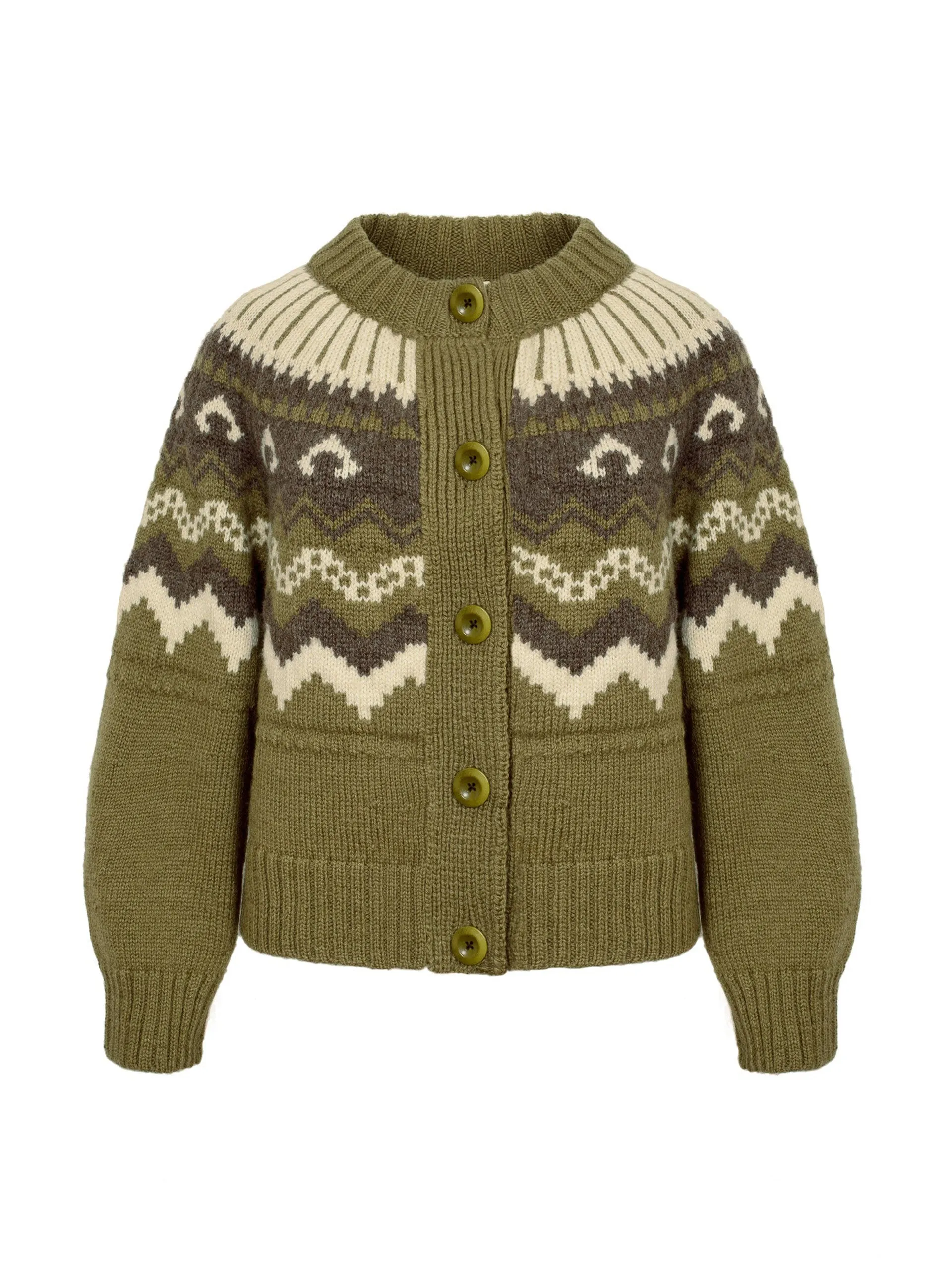 Moss with ecru and peat Fleetwood cardigan