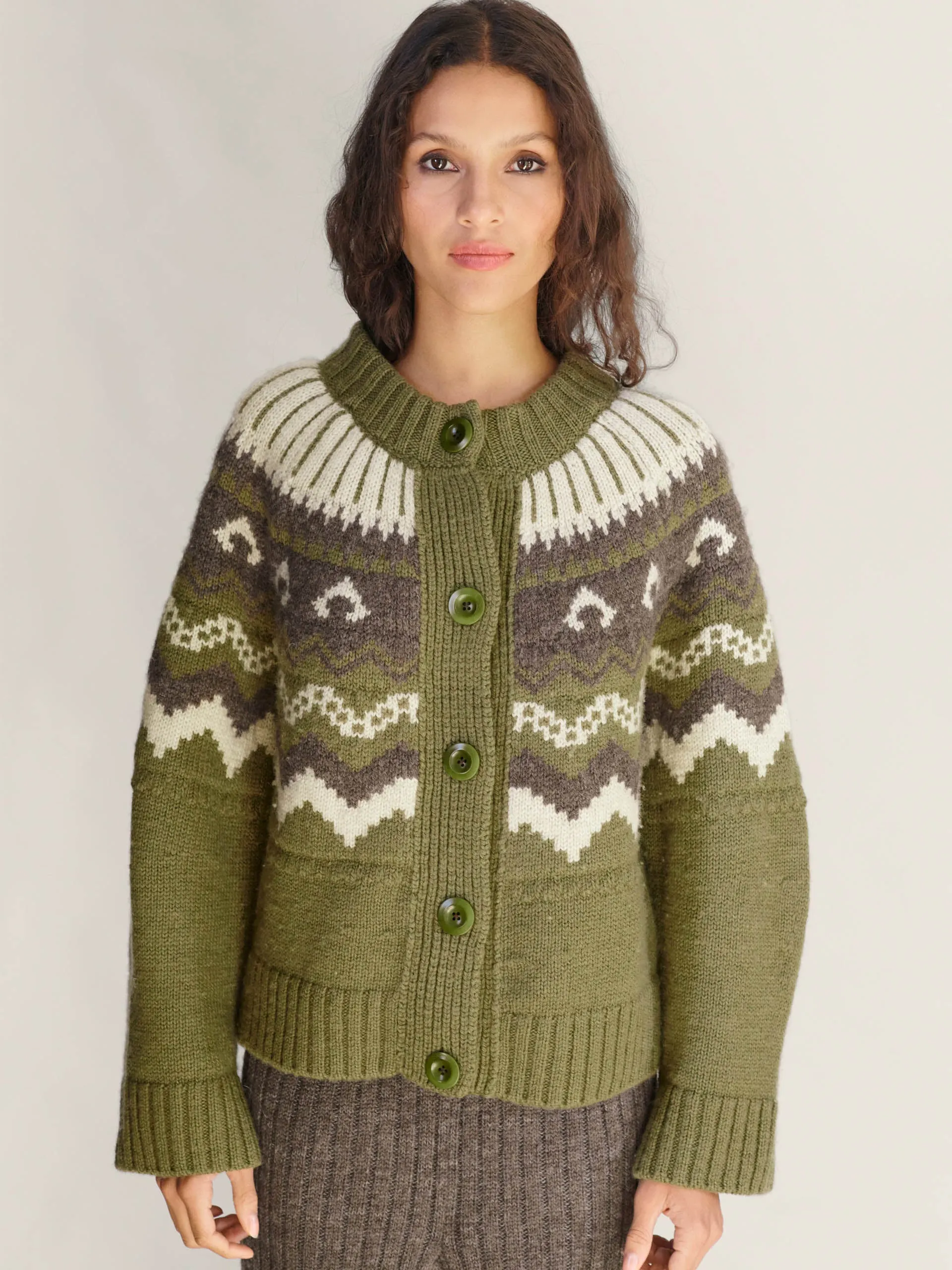 Moss with ecru and peat Fleetwood cardigan