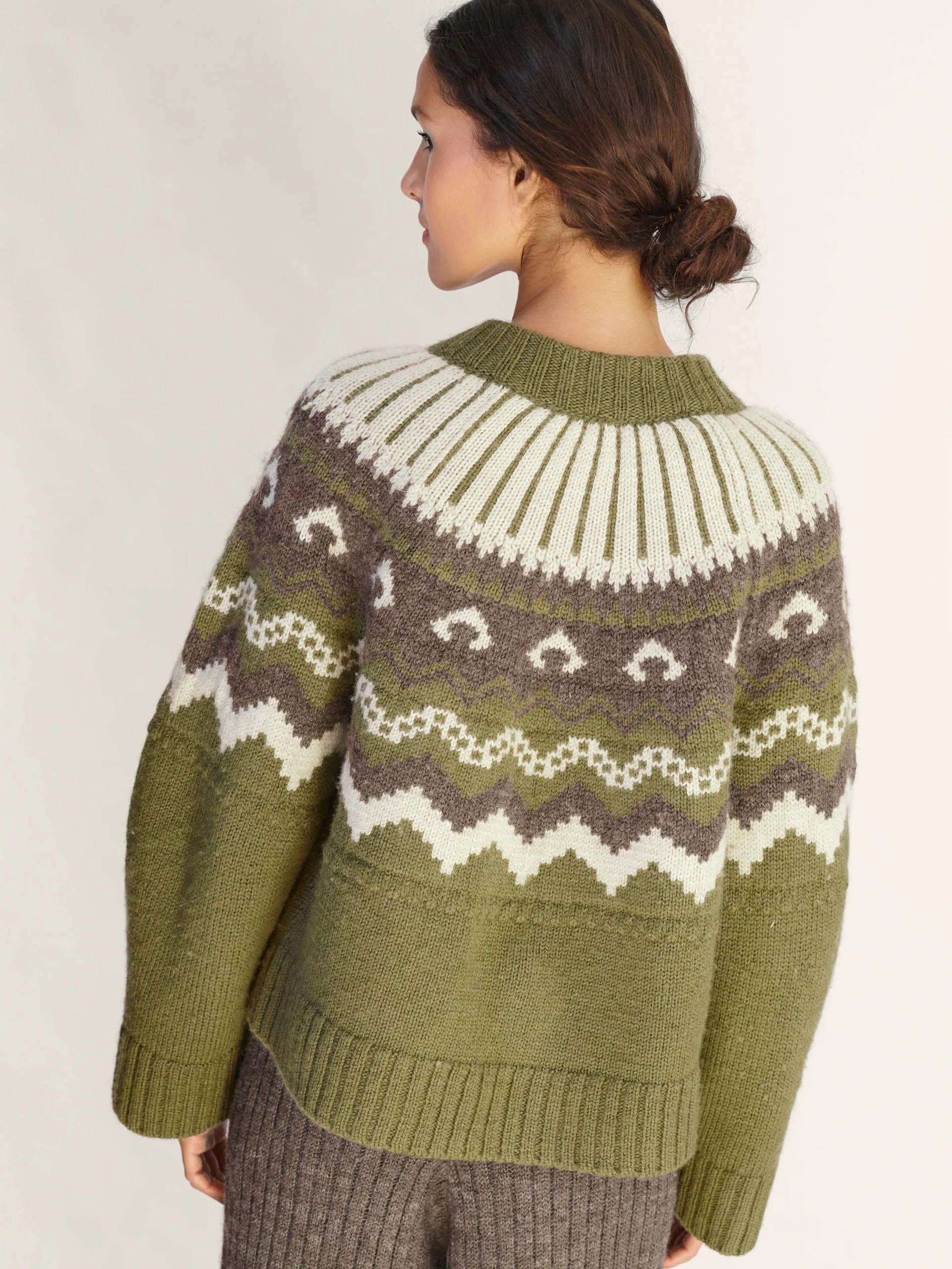 Moss with ecru and peat Fleetwood cardigan