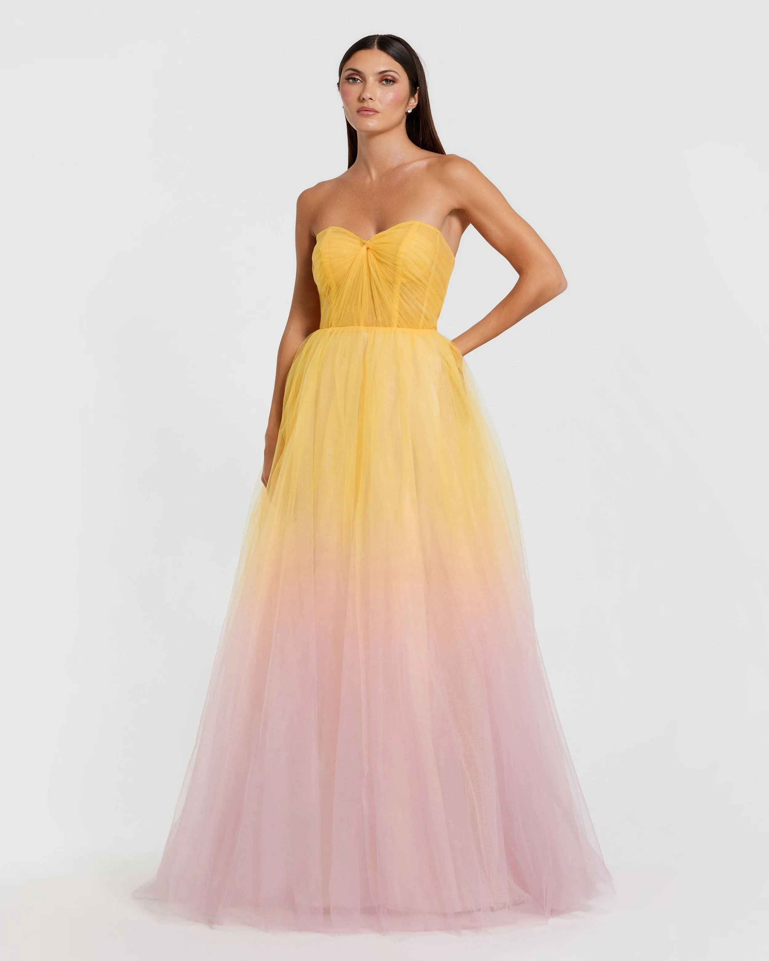 Multicolor Strapless Sweetheart Ombre Tulle Ballgown