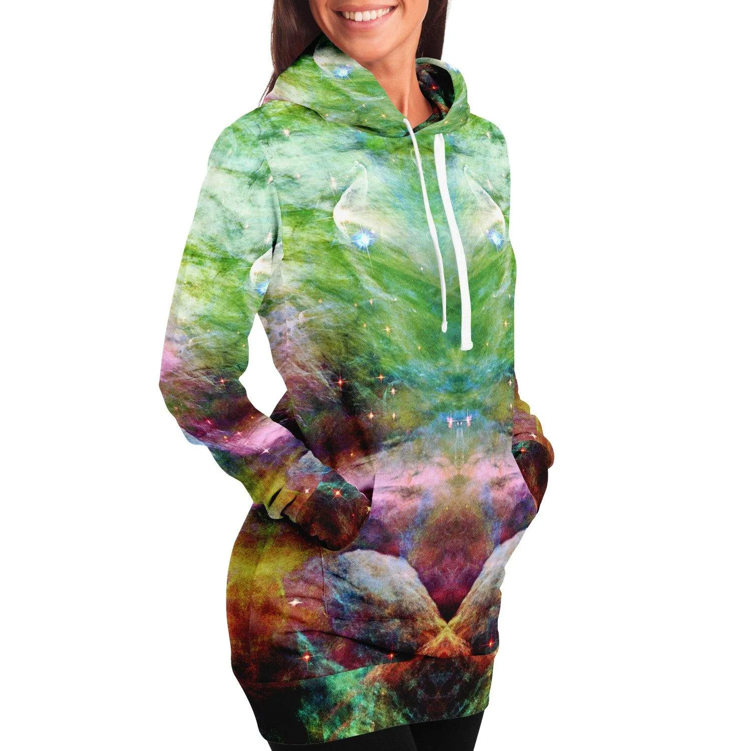 Nammu Psychedelic Fleece-Lined Long Hoodie