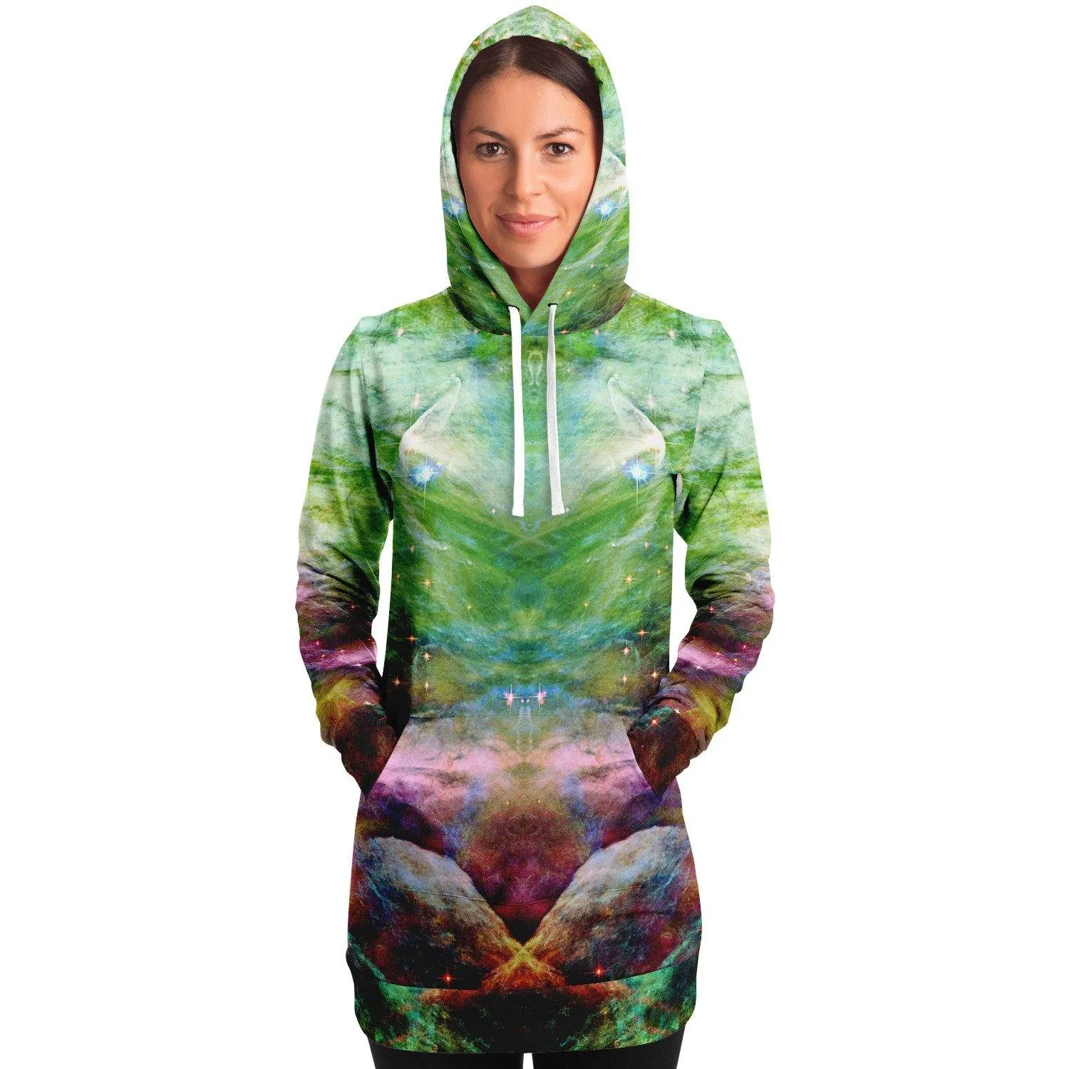 Nammu Psychedelic Fleece-Lined Long Hoodie