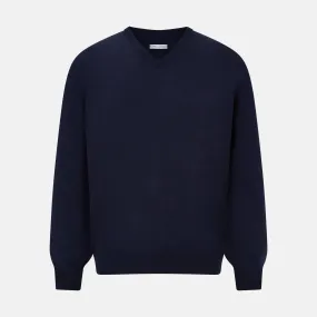 Navy Fine Merino V-Neck Jumper