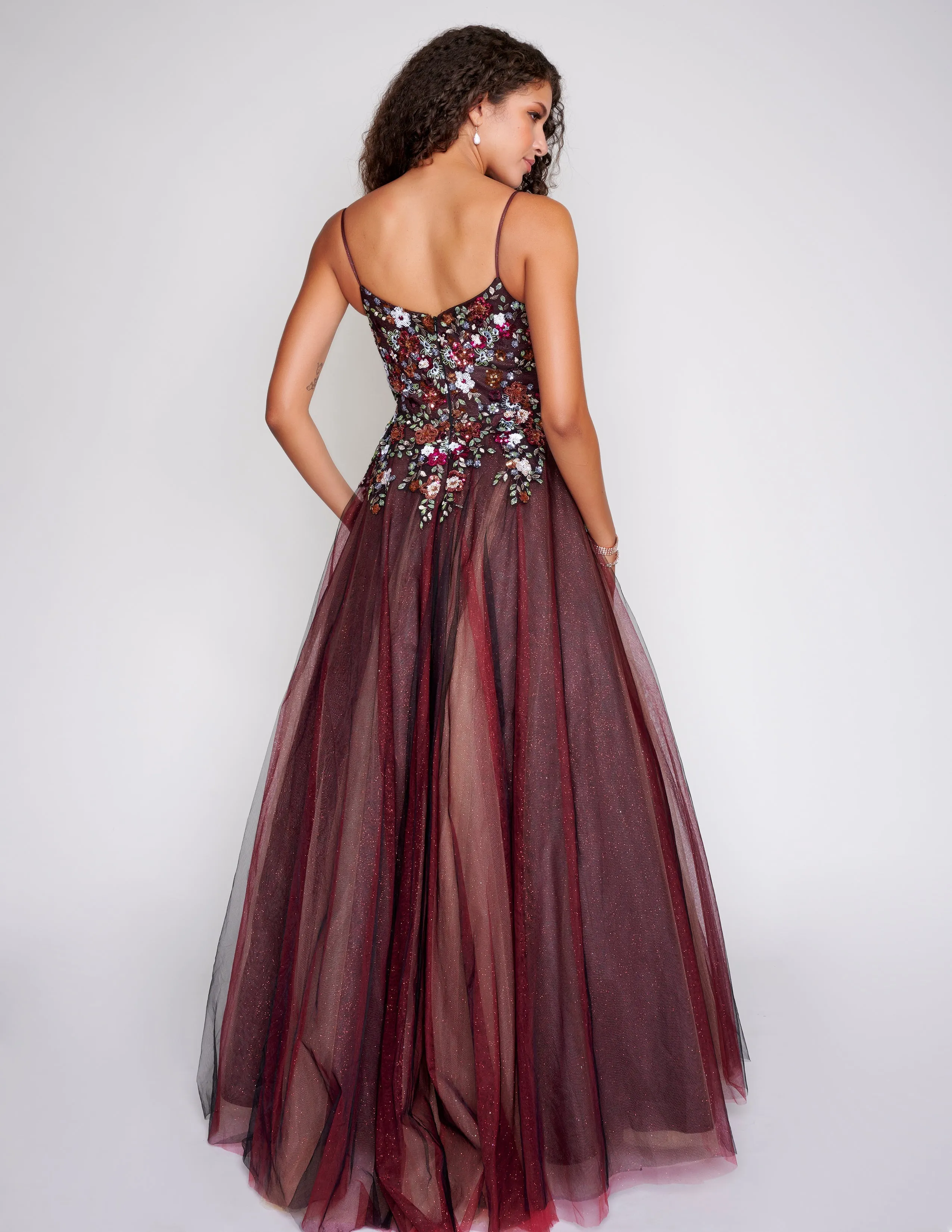 Nina Canacci 3206 Size 22 Black Red Multi A Line Shimmer Lace Prom Dress Tulle Ball Gown Scoop Neck Formal