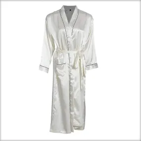 Off-White Solid Satin Long Night Gown