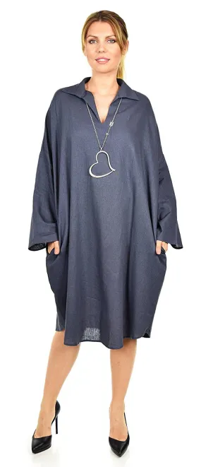 Oversized Linen Lagenlook V-Neck Collar Dress with Side Pockets,  Linen Blouse, Women Linen Tunic, One Size Fits All