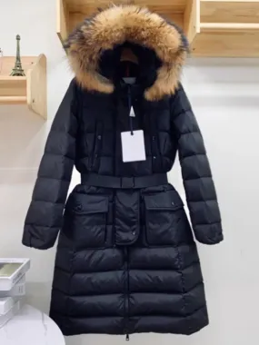 Parka Femme Mujer 2023 Winter Women Real Fur Collar Long Coat With Belt Hooded Thick White Duck Down Puffer Jacket ZN142