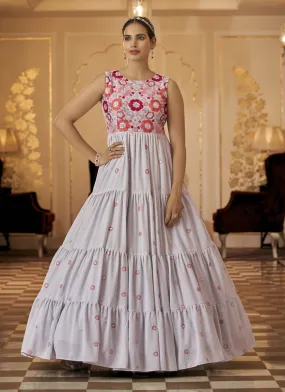 Pearl Grey Georgette Embroidered Gown