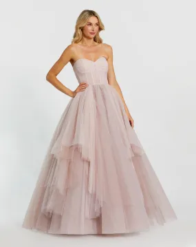 Pink Strapless Bustier Twist Top Ruffle Ballgown
