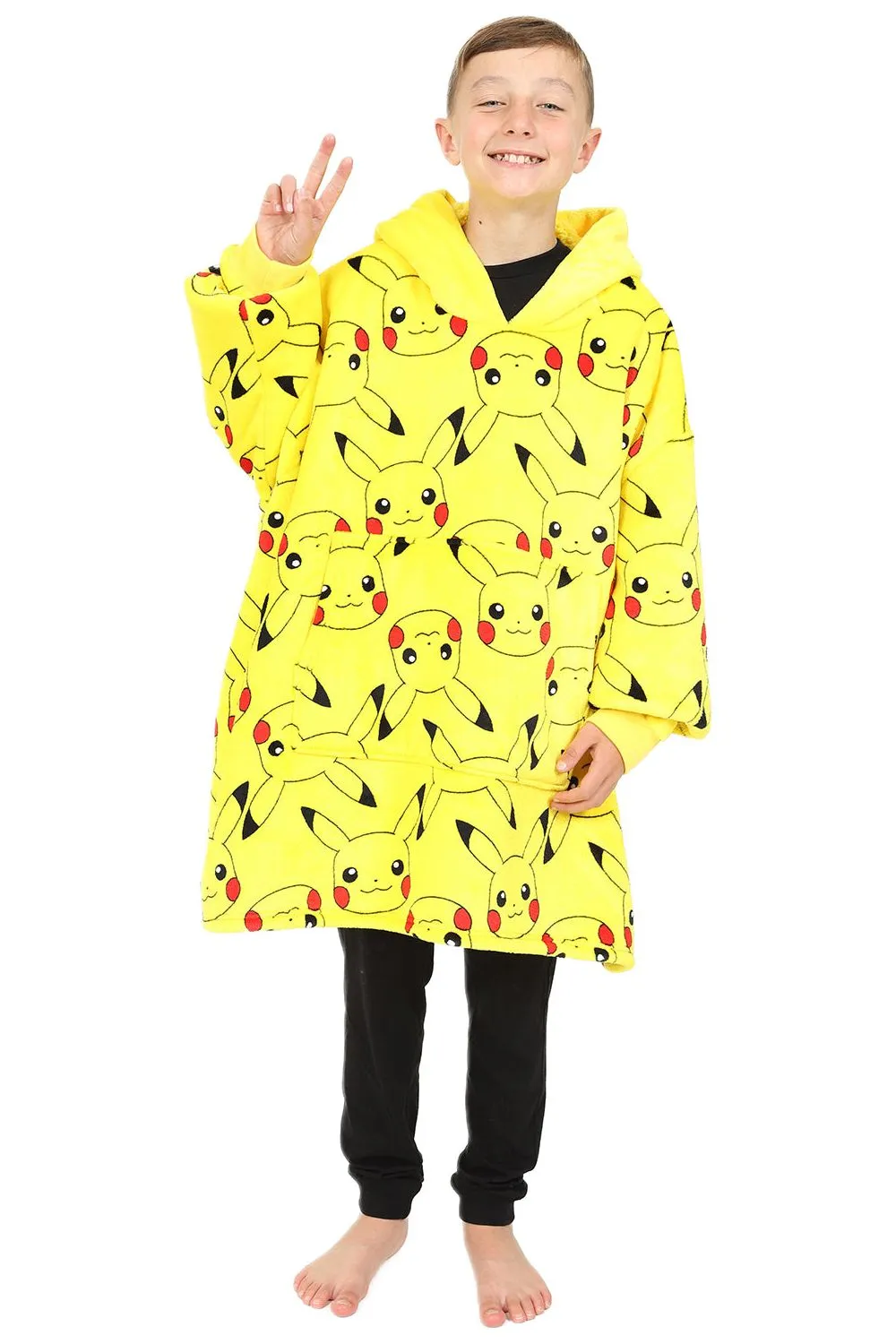 Pokemon Pikachu Fully Lined Oversized Fleece Hoodie Yellow Boys Girls