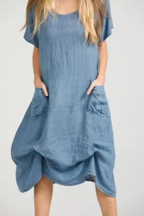Primavera linen dress. Denim Blue