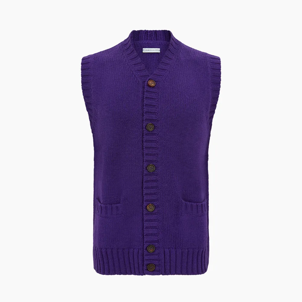 Purple Merino V-Neck Sleeveless Cardigan