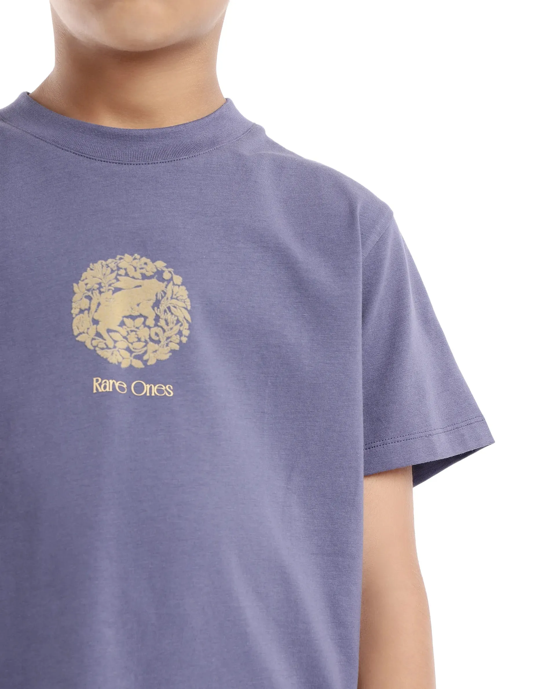 Rare Ones Kids Makes Purple Cotton Half Sleeves Crew Neck Embroidered T-Shirt