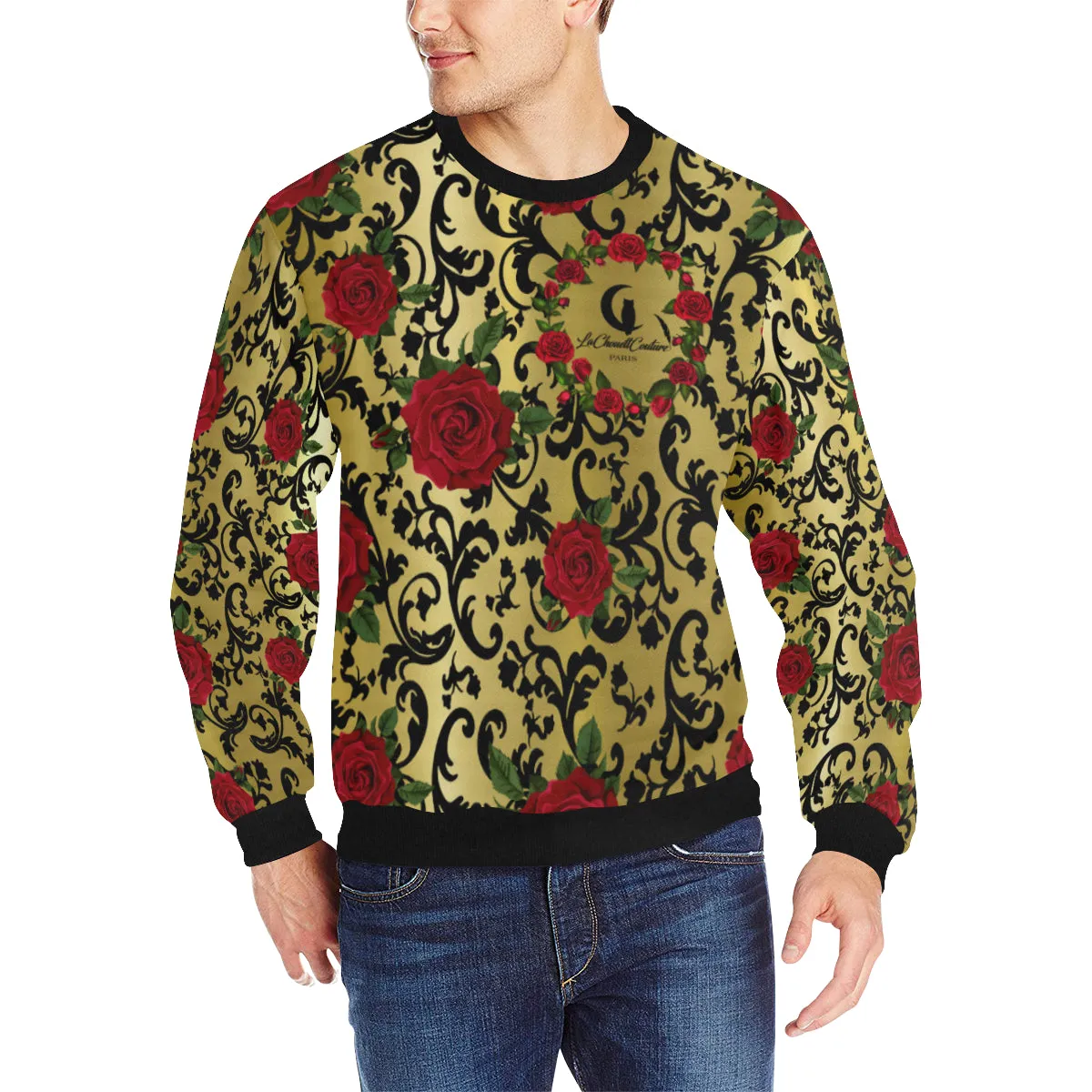 RED ROSES GOLD Men's Rib Cuff Crew Neck Sweatshirt