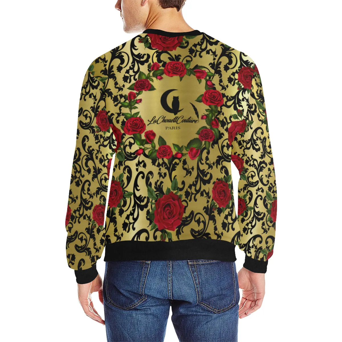 RED ROSES GOLD Men's Rib Cuff Crew Neck Sweatshirt