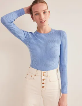 Ribbed Merino Jumper-Linseed Blue